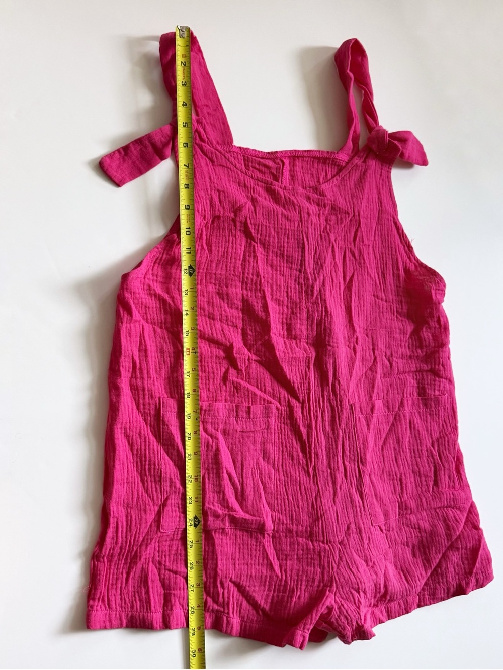 3 for $20 Fuchsia Tie-Strap Romper with Front Pockets - Picture 11 of 11